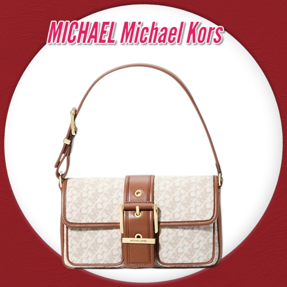 Michael Michael Kors Colby Medium Empire Monogram Shoulder Bag Vanilla Luggage - Picture 2 of 11